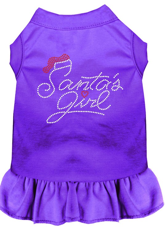 Santa's Girl Rhinestone Dog Dress Purple XS